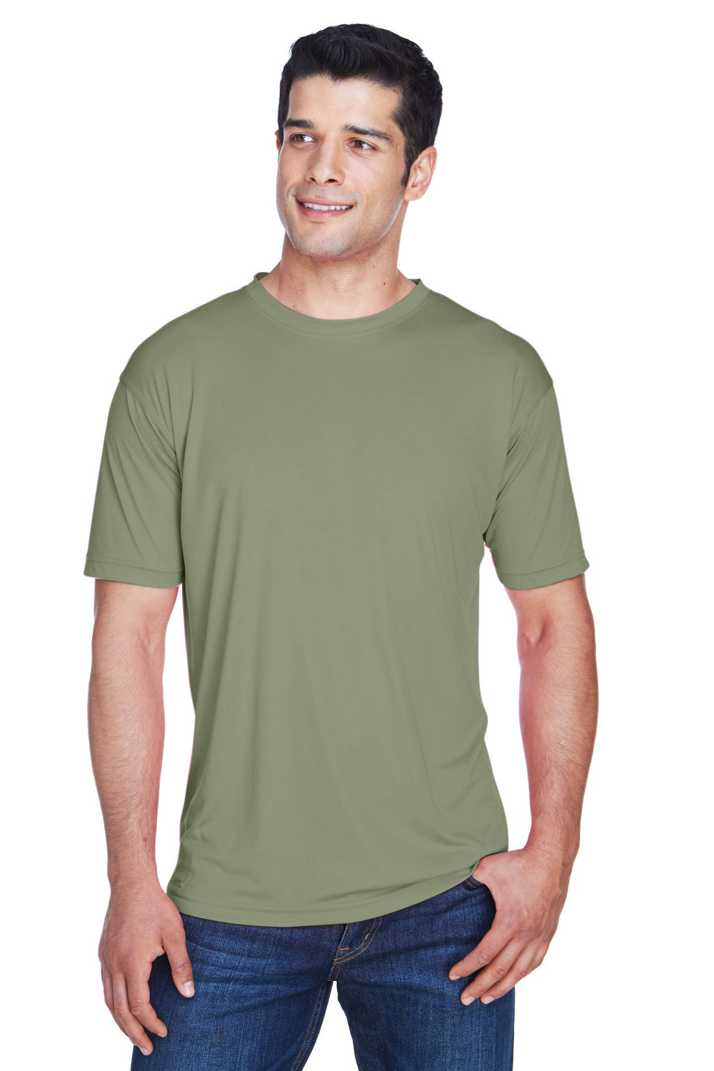 UltraClub 8420 Mens Cool & Dry Performance Moisture Wicking Short Sleeve Crewneck T-Shirt Military Green Model Front