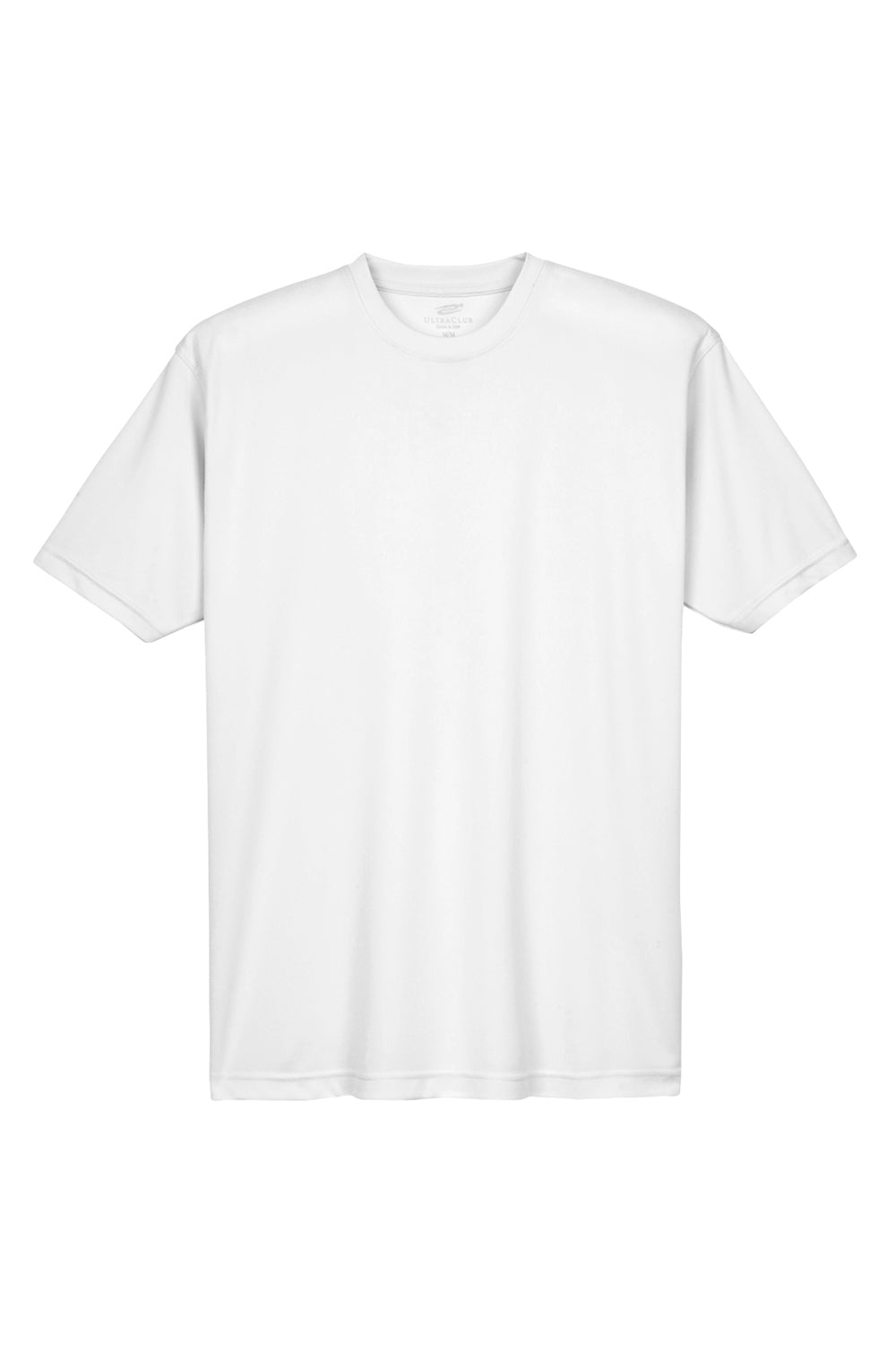 UltraClub 8420 Mens Cool & Dry Performance Moisture Wicking Short Sleeve Crewneck T-Shirt White Flat Front