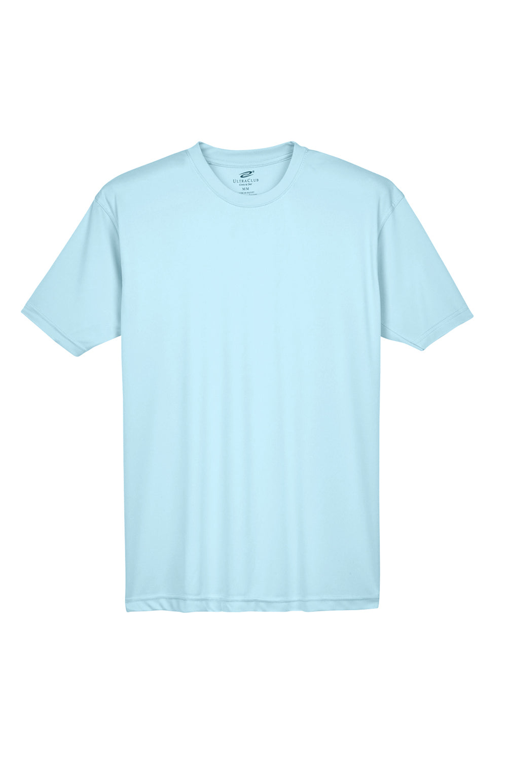 UltraClub 8420 Mens Cool & Dry Performance Moisture Wicking Short Sleeve Crewneck T-Shirt Ice Blue Flat Front