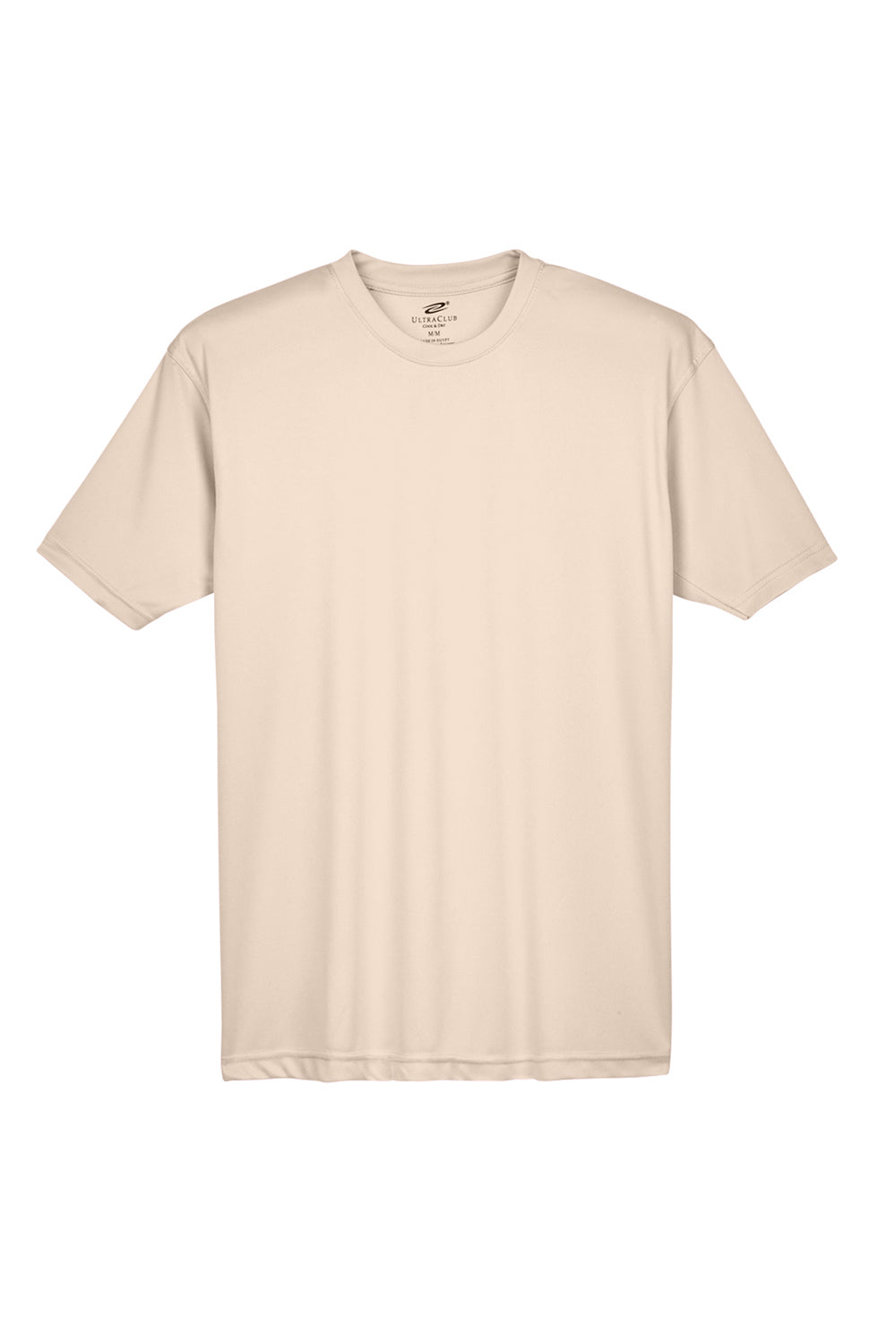 UltraClub 8420 Mens Cool & Dry Performance Moisture Wicking Short Sleeve Crewneck T-Shirt Sand Flat Front