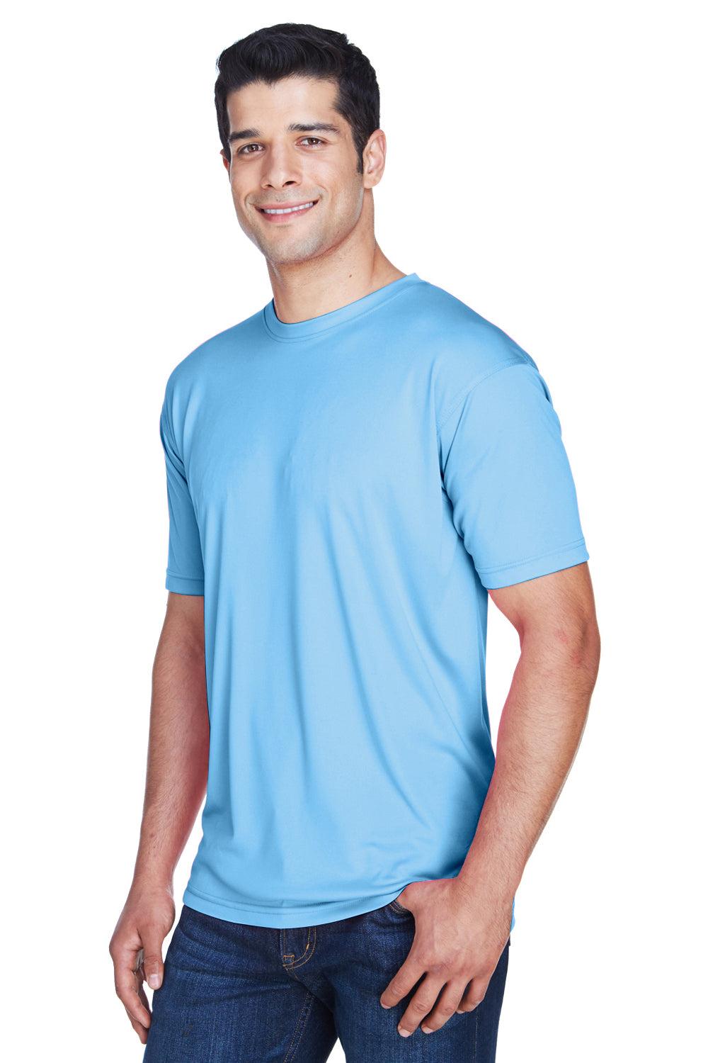 UltraClub 8620 Mens Cool & Dry Performance Moisture Wicking Short Sleeve Crewneck T-Shirt Columbia Blue Model 3q