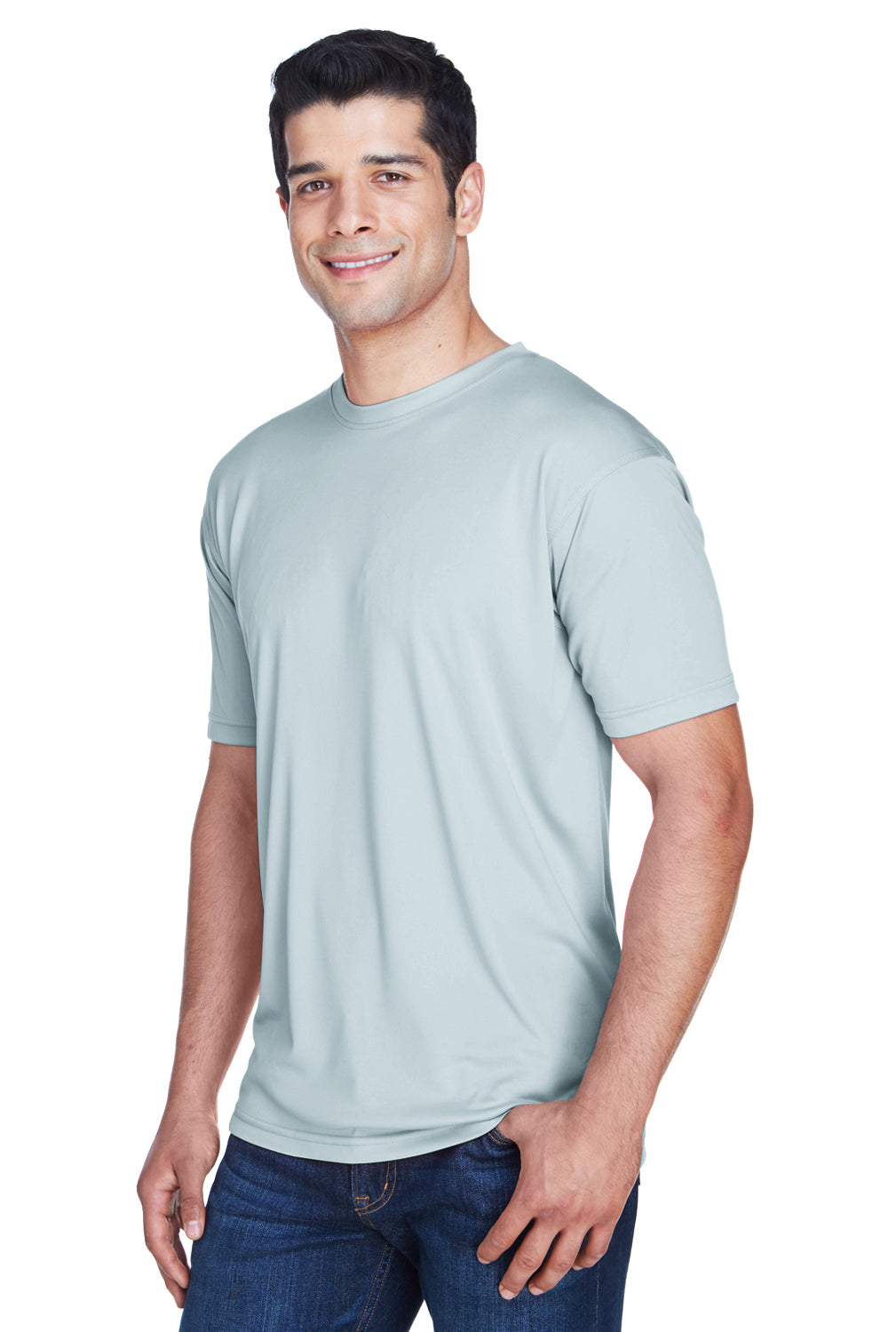 UltraClub 8420 Mens Cool & Dry Performance Moisture Wicking Short Sleeve Crewneck T-Shirt Grey Model 3q