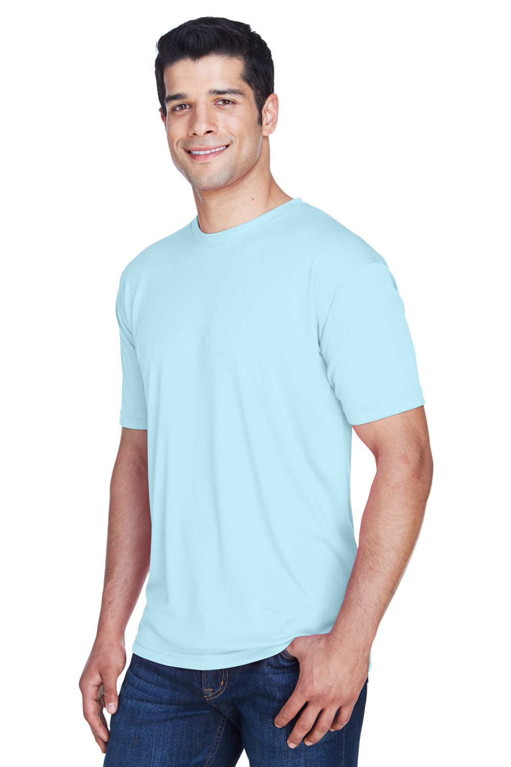 UltraClub 8420 Mens Cool & Dry Performance Moisture Wicking Short Sleeve Crewneck T-Shirt Ice Blue Model 3q