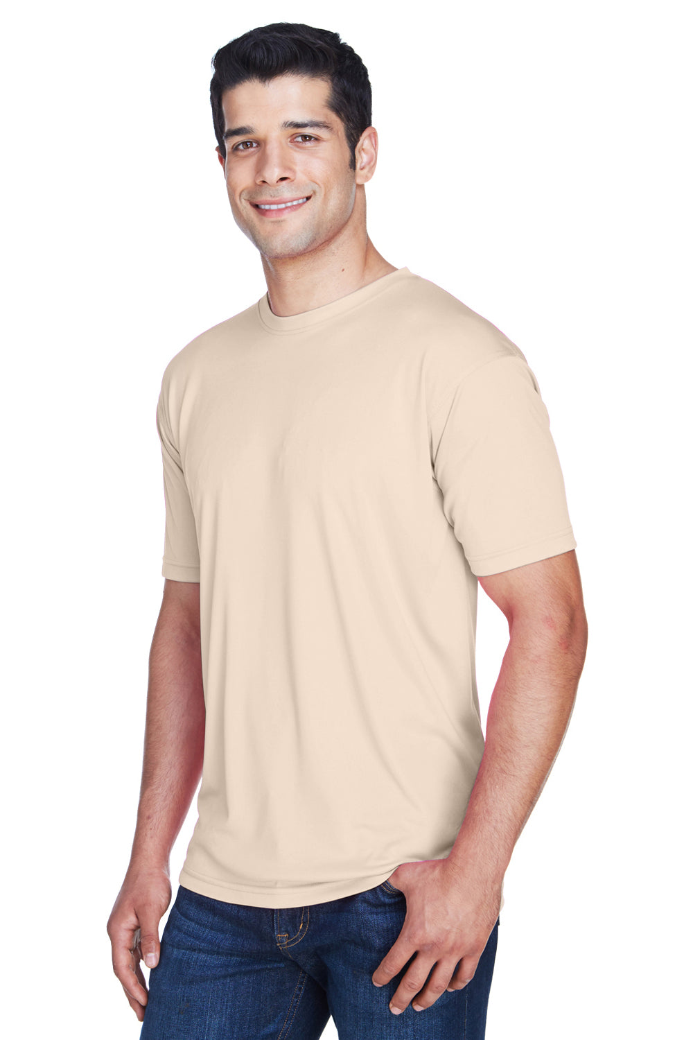 UltraClub 8420 Mens Cool & Dry Performance Moisture Wicking Short Sleeve Crewneck T-Shirt Sand Model 3q