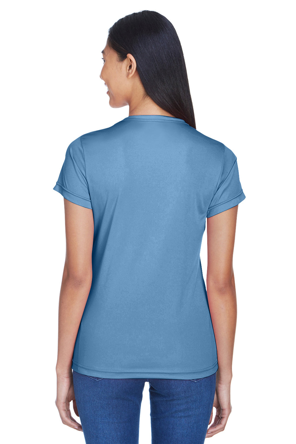 UltraClub 8420L Womens Cool & Dry Performance Moisture Wicking Short Sleeve Crewneck T-Shirt Indigo Blue Model Back