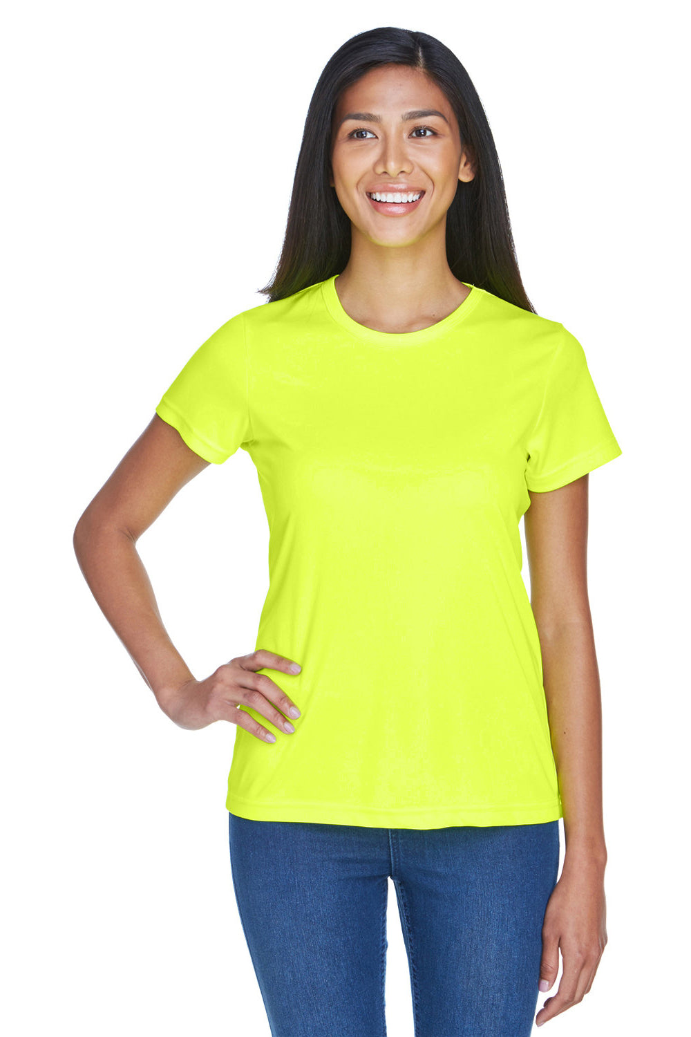 UltraClub 8420L Womens Cool & Dry Performance Moisture Wicking Short Sleeve Crewneck T-Shirt Bright Yellow Model Front