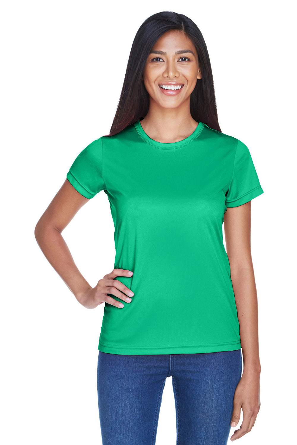 UltraClub 8420L Womens Cool & Dry Performance Moisture Wicking Short Sleeve Crewneck T-Shirt Kelly Green Model Front