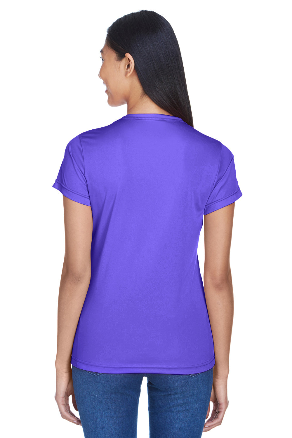 UltraClub 8420L Womens Cool & Dry Performance Moisture Wicking Short Sleeve Crewneck T-Shirt Purple Model Back