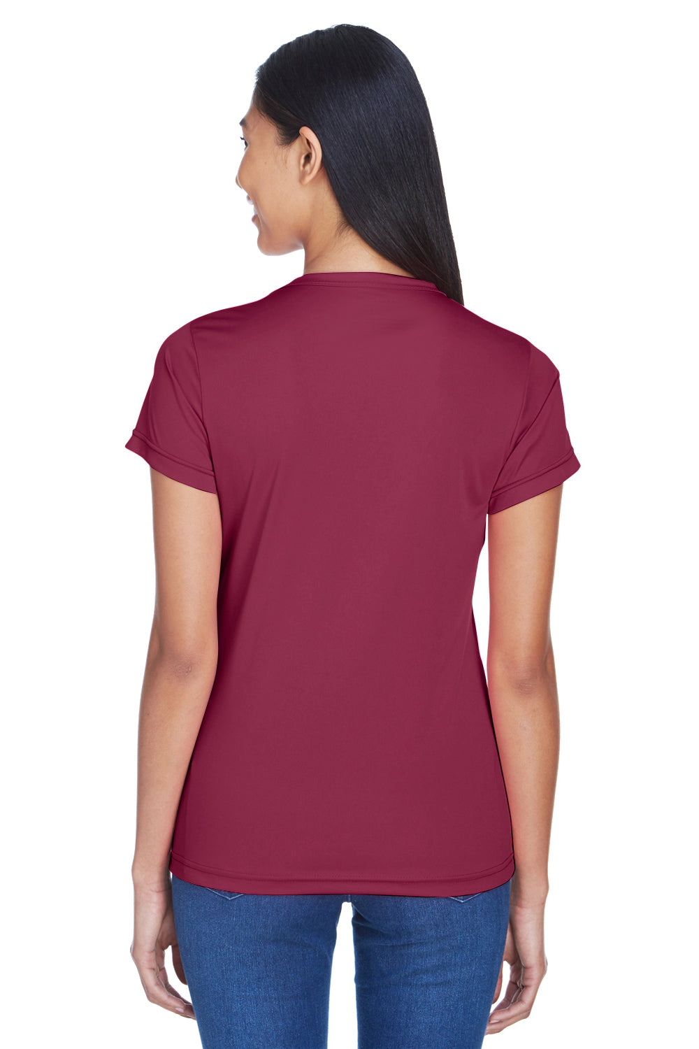 UltraClub 8420L Womens Cool & Dry Performance Moisture Wicking Short Sleeve Crewneck T-Shirt Maroon Model Back