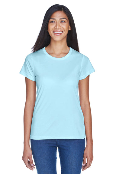 UltraClub 8420L Womens Cool & Dry Performance Moisture Wicking Short Sleeve Crewneck T-Shirt Ice Blue Model Front