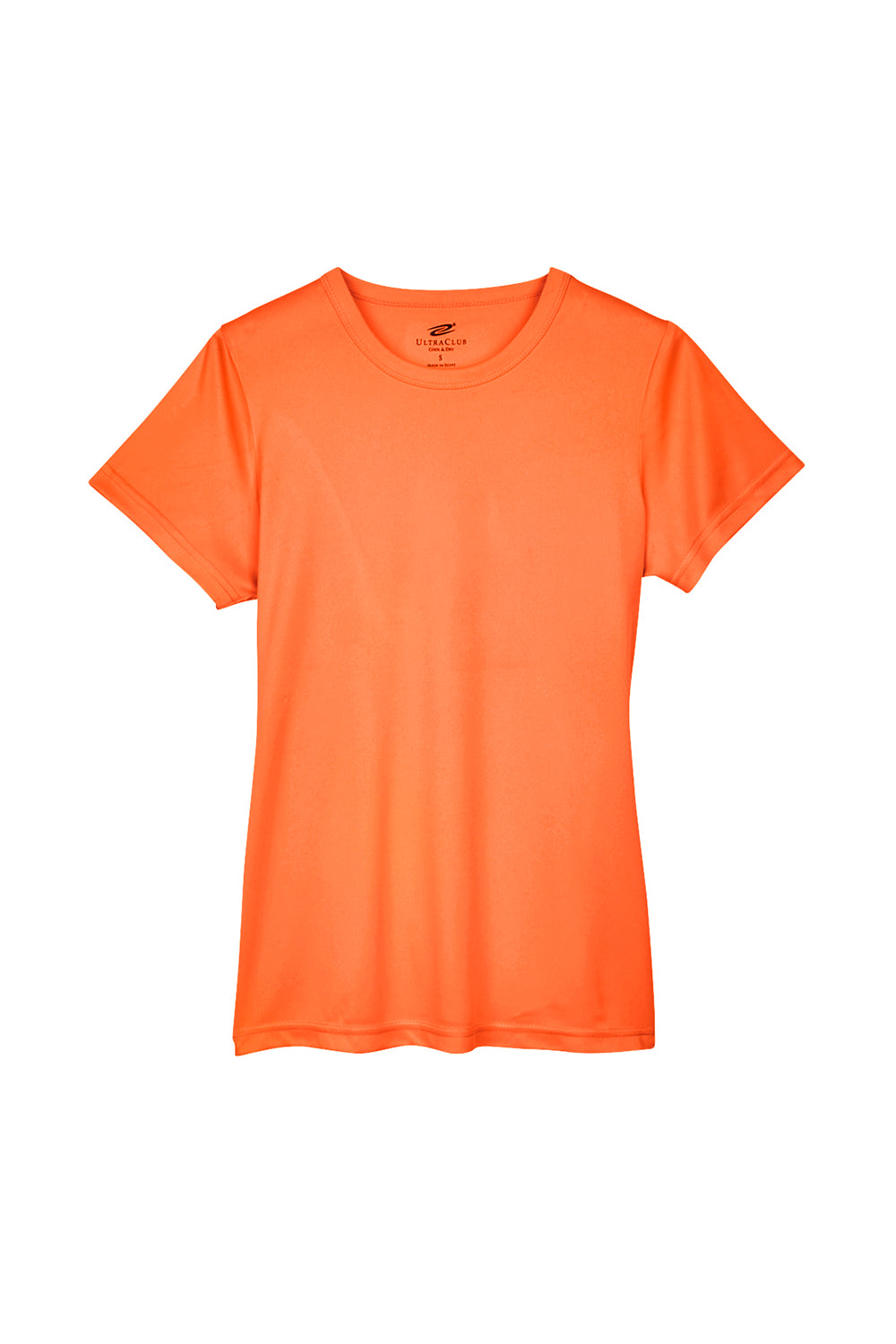 UltraClub 8420L Womens Cool & Dry Performance Moisture Wicking Short Sleeve Crewneck T-Shirt Bright Orange Flat Front