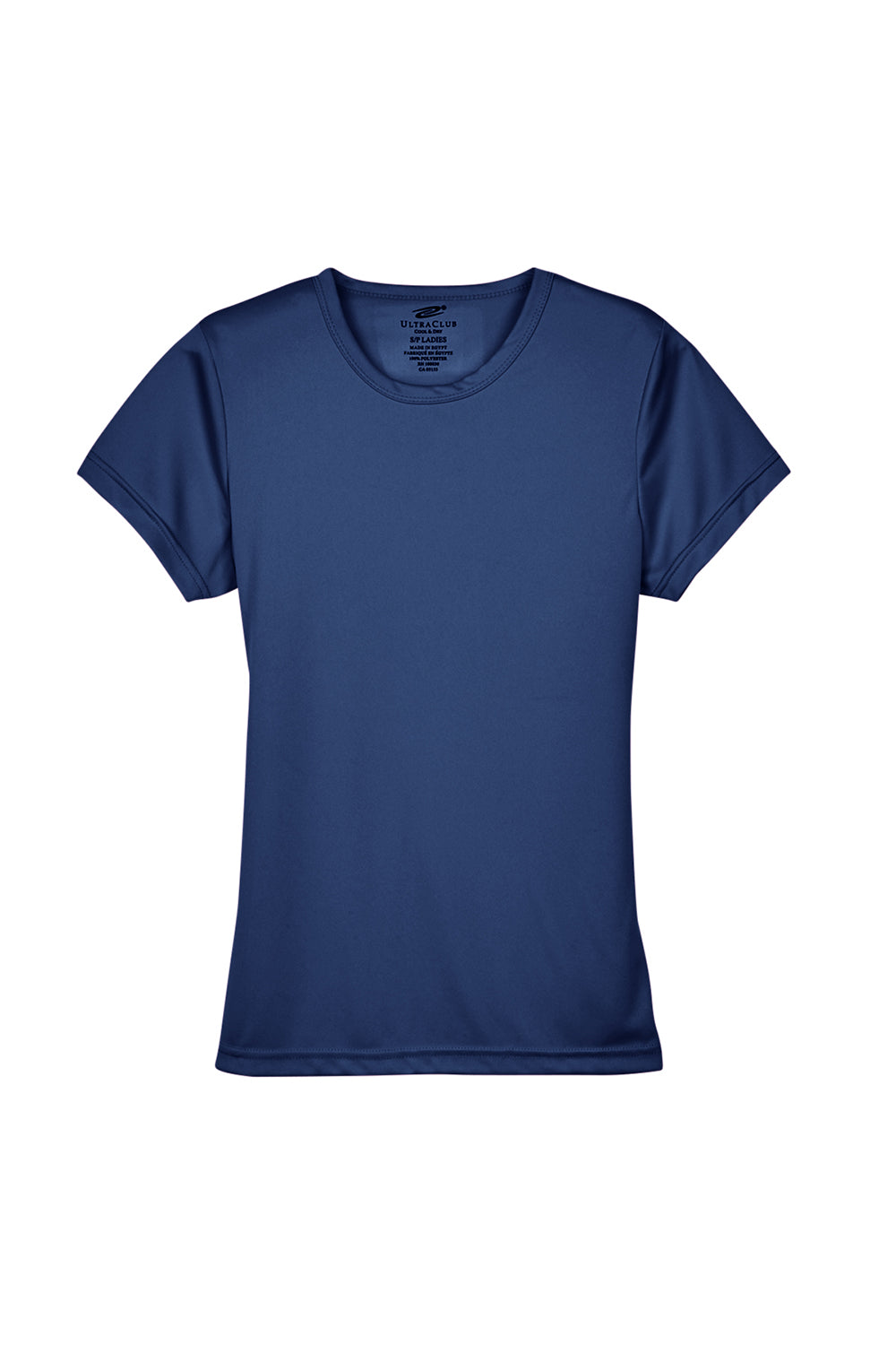 UltraClub 8420L Womens Cool & Dry Performance Moisture Wicking Short Sleeve Crewneck T-Shirt Navy Blue Flat Front