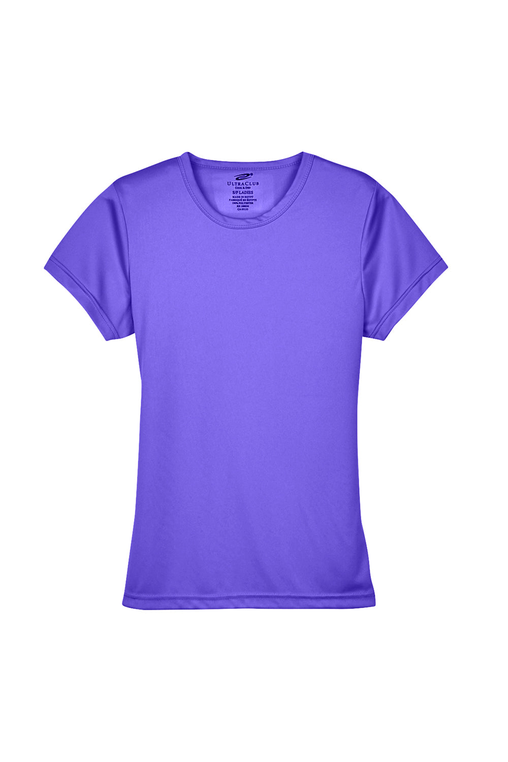 UltraClub 8420L Womens Cool & Dry Performance Moisture Wicking Short Sleeve Crewneck T-Shirt Purple Flat Front