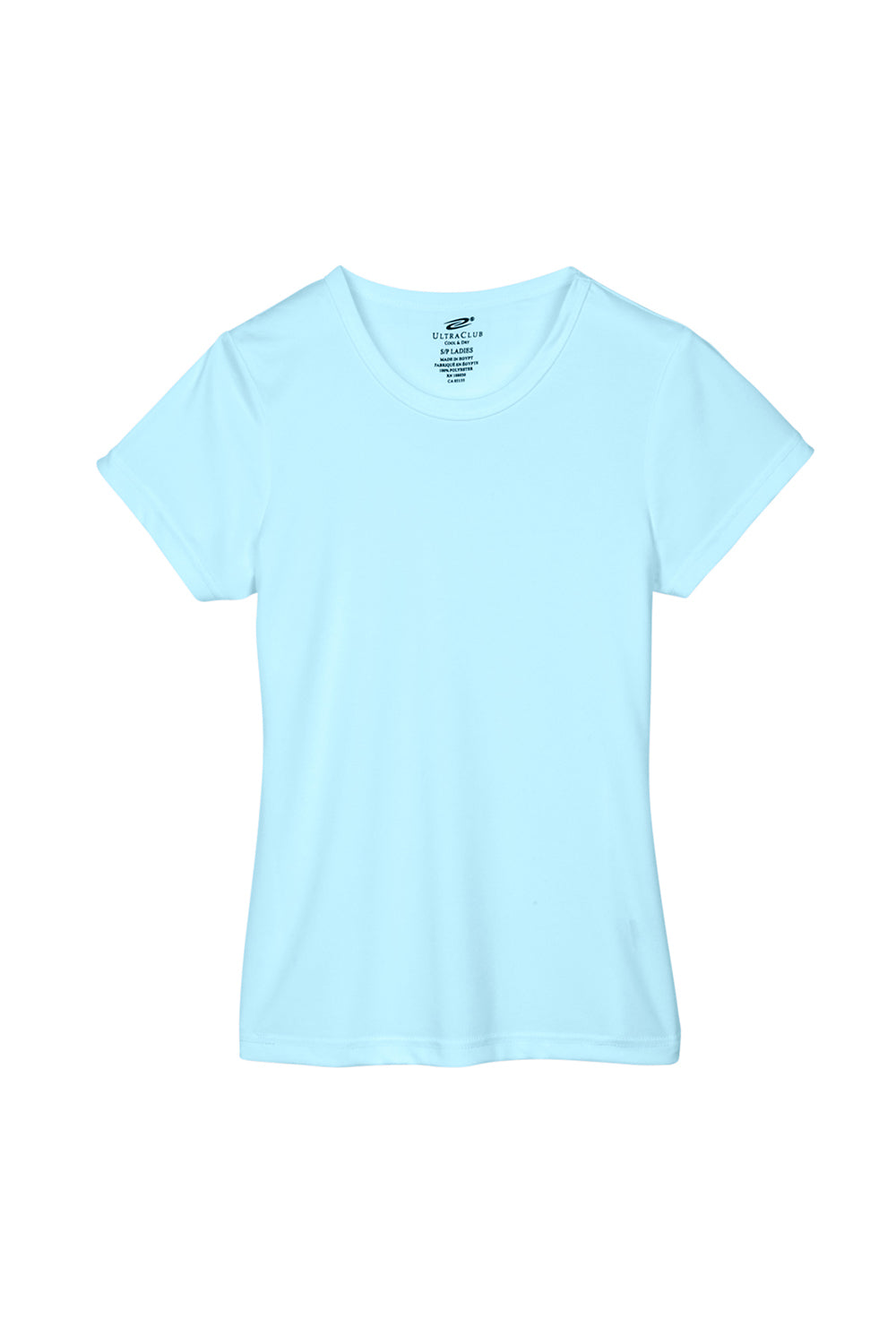 UltraClub 8420L Womens Cool & Dry Performance Moisture Wicking Short Sleeve Crewneck T-Shirt Ice Blue Flat Front