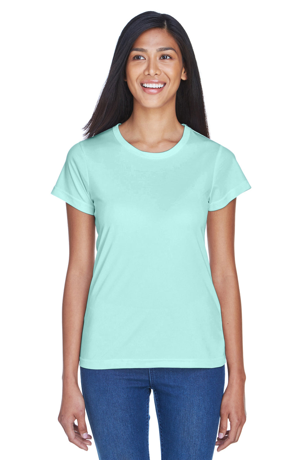 UltraClub 8420L Womens Cool & Dry Performance Moisture Wicking Short Sleeve Crewneck T-Shirt Sea Frost Green Model Front