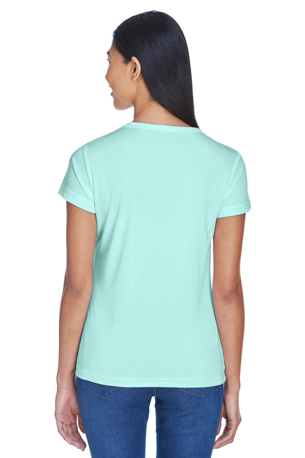 UltraClub 8420L Womens Cool & Dry Performance Moisture Wicking Short Sleeve Crewneck T-Shirt Sea Frost Green Model Back