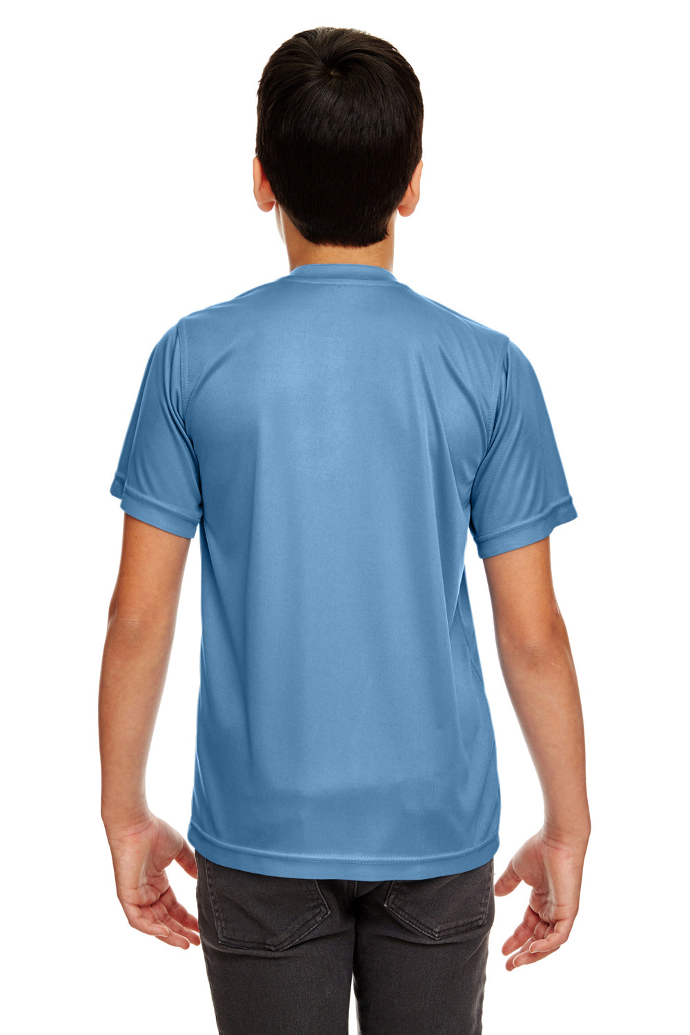 UltraClub 8420Y Youth Cool & Dry Performance Moisture Wicking Short Sleeve Crewneck T-Shirt Indigo Blue Model Back