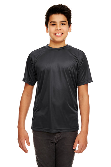 UltraClub 8420Y Youth Cool & Dry Performance Moisture Wicking Short Sleeve Crewneck T-Shirt Black Model Front