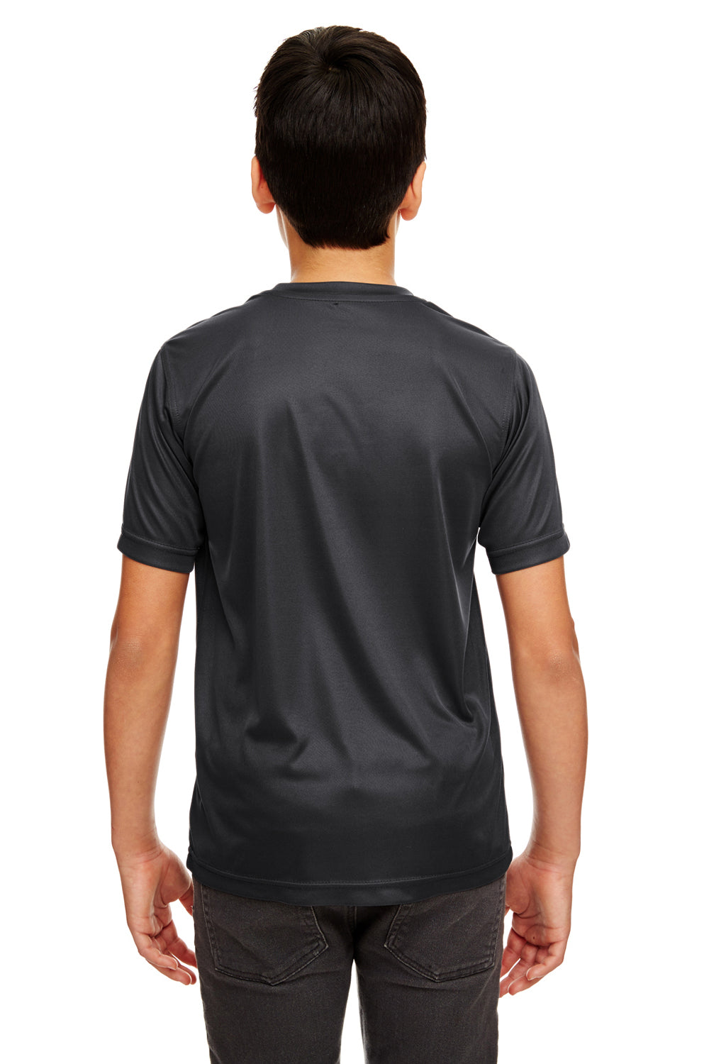 UltraClub 8420Y Youth Cool & Dry Performance Moisture Wicking Short Sleeve Crewneck T-Shirt Black Model Back