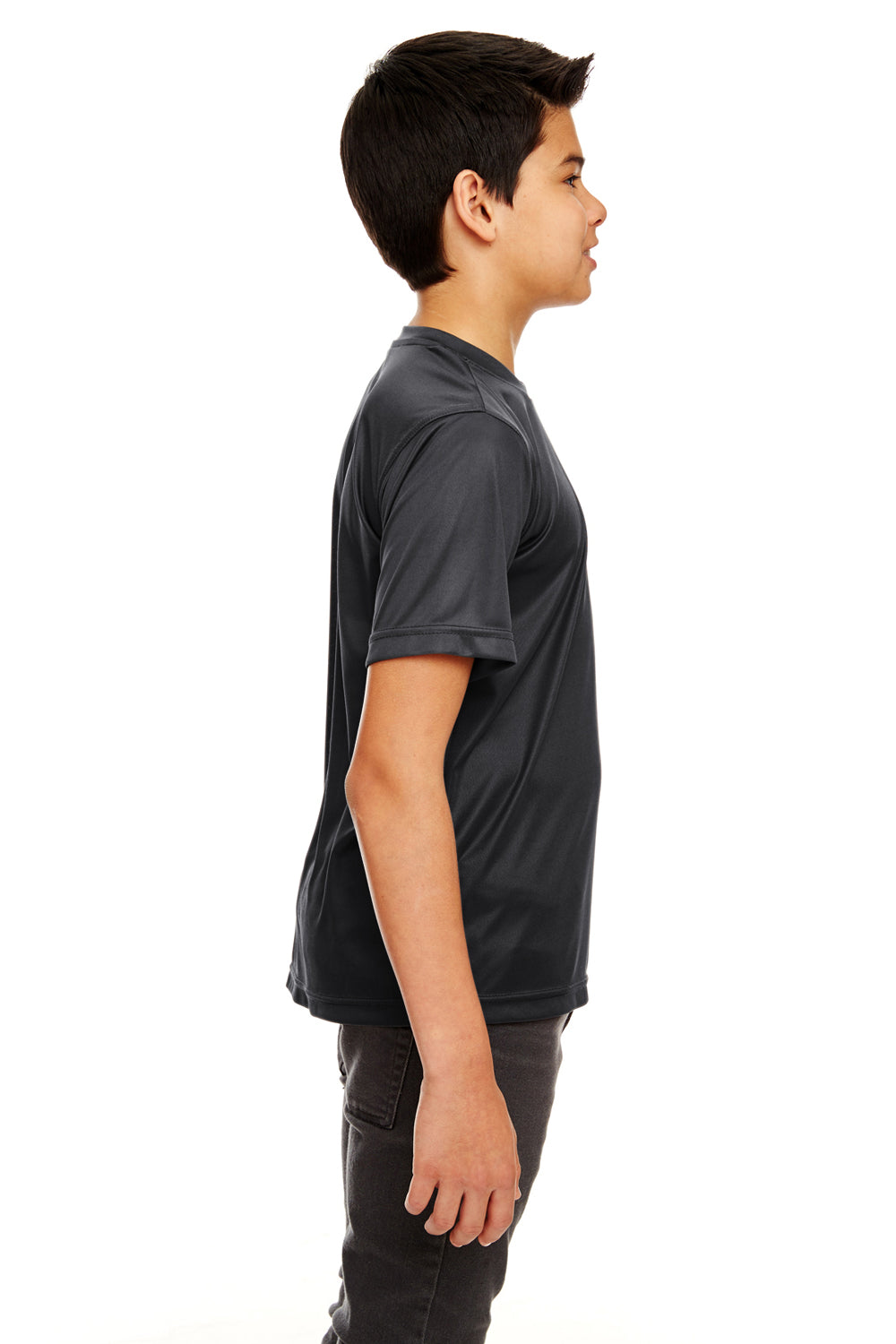 UltraClub 8420Y Youth Cool & Dry Performance Moisture Wicking Short Sleeve Crewneck T-Shirt Black Model Side