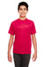 UltraClub 8420Y Youth Cool & Dry Performance Moisture Wicking Short Sleeve Crewneck T-Shirt Red Model Front