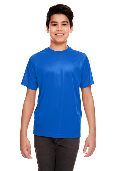 UltraClub 8420Y Youth Cool & Dry Performance Moisture Wicking Short Sleeve Crewneck T-Shirt Royal Blue Model Front