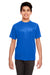 UltraClub 8420Y Youth Cool & Dry Performance Moisture Wicking Short Sleeve Crewneck T-Shirt Royal Blue Model Front