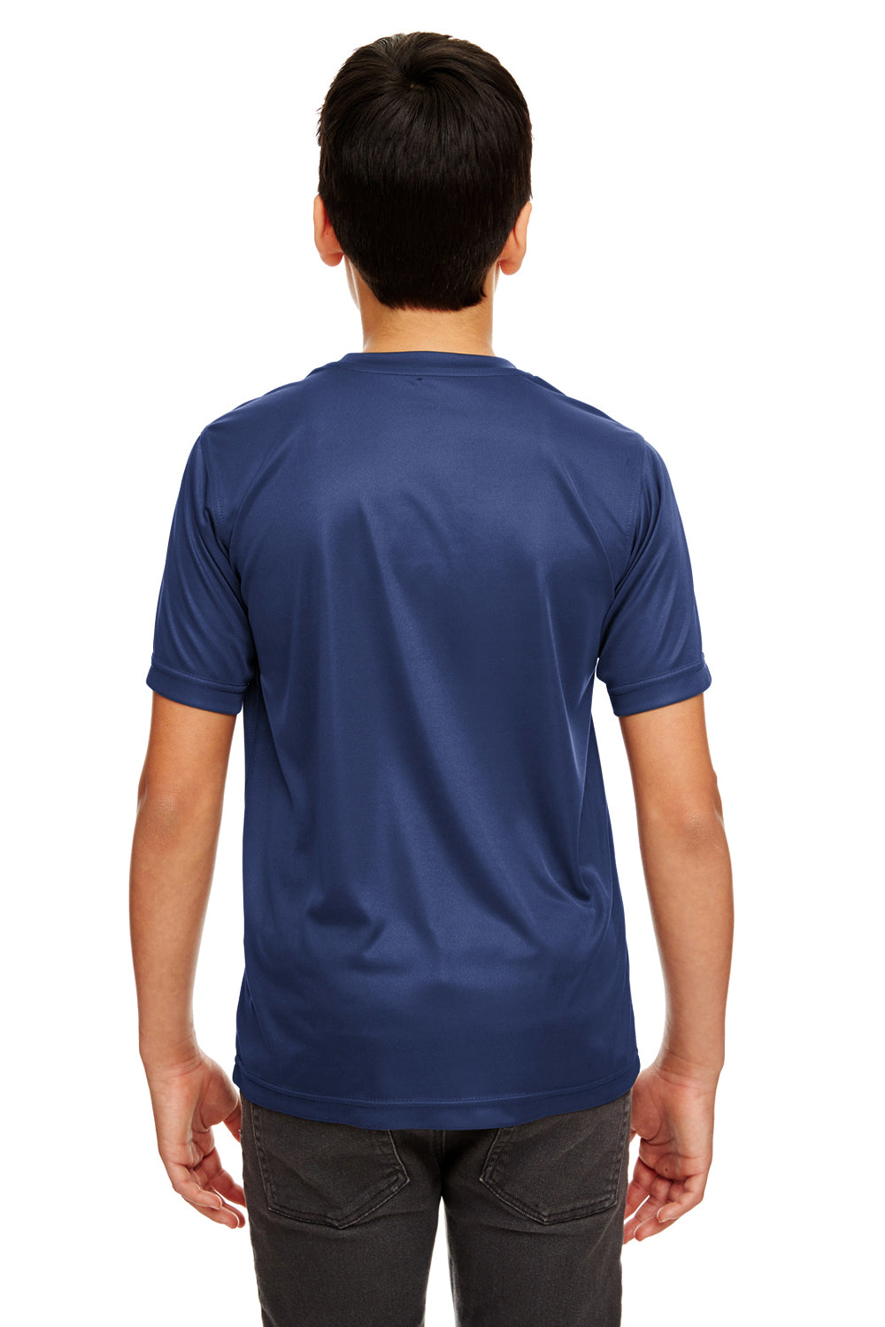 UltraClub 8420Y Youth Cool & Dry Performance Moisture Wicking Short Sleeve Crewneck T-Shirt Navy Blue Model Back