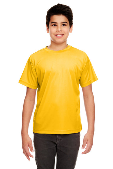 UltraClub 8420Y Youth Cool & Dry Performance Moisture Wicking Short Sleeve Crewneck T-Shirt Gold Model Front