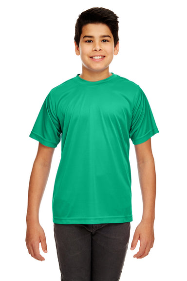 UltraClub 8420Y Youth Cool & Dry Performance Moisture Wicking Short Sleeve Crewneck T-Shirt Kelly Green Model Front