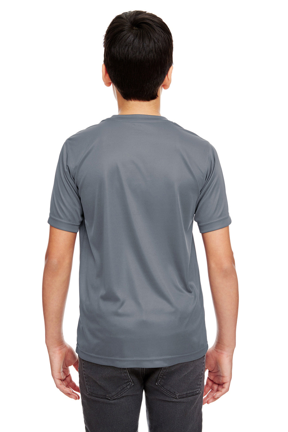 UltraClub 8420Y Youth Cool & Dry Performance Moisture Wicking Short Sleeve Crewneck T-Shirt Charcoal Grey Model Back