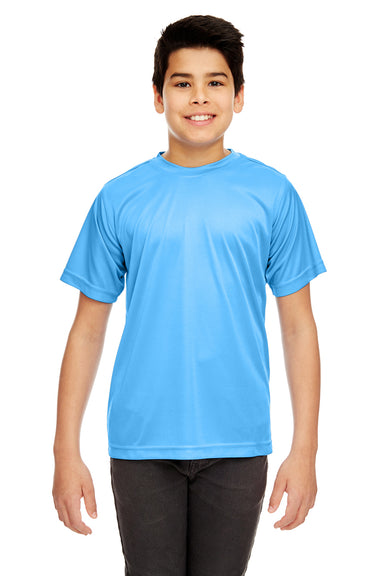 UltraClub 8420Y Youth Cool & Dry Performance Moisture Wicking Short Sleeve Crewneck T-Shirt Columbia Blue Model Front