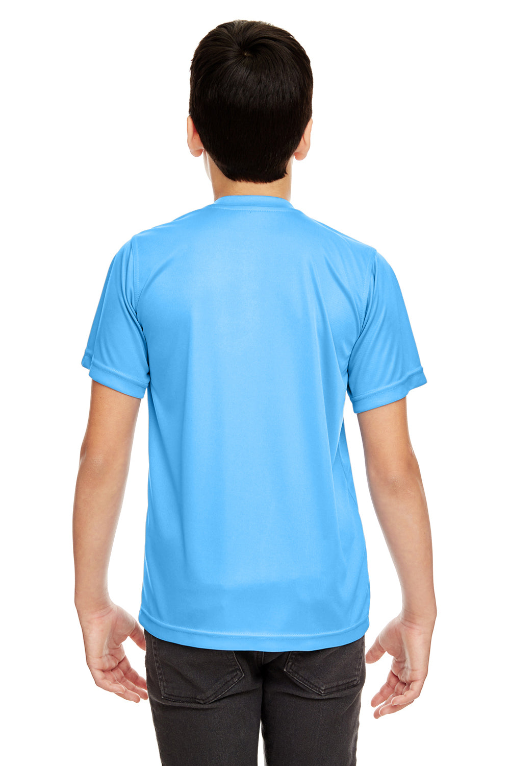 UltraClub 8420Y Youth Cool & Dry Performance Moisture Wicking Short Sleeve Crewneck T-Shirt Columbia Blue Model Back