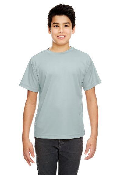 UltraClub 8420Y Youth Cool & Dry Performance Moisture Wicking Short Sleeve Crewneck T-Shirt Grey Model Front