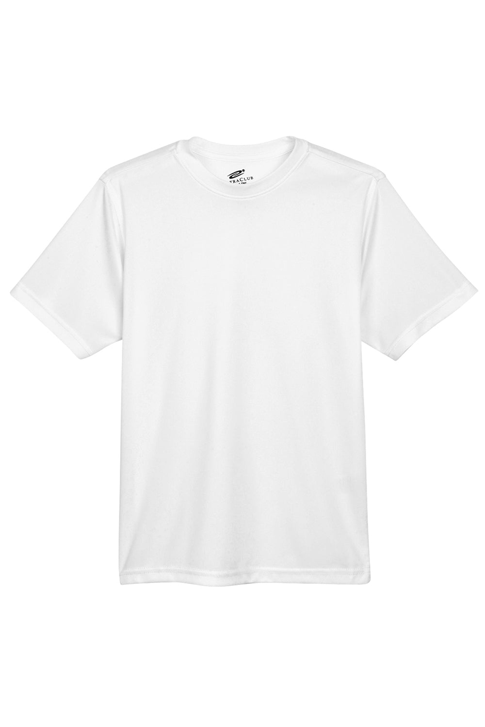 UltraClub 8420Y Youth Cool & Dry Performance Moisture Wicking Short Sleeve Crewneck T-Shirt White Flat Front