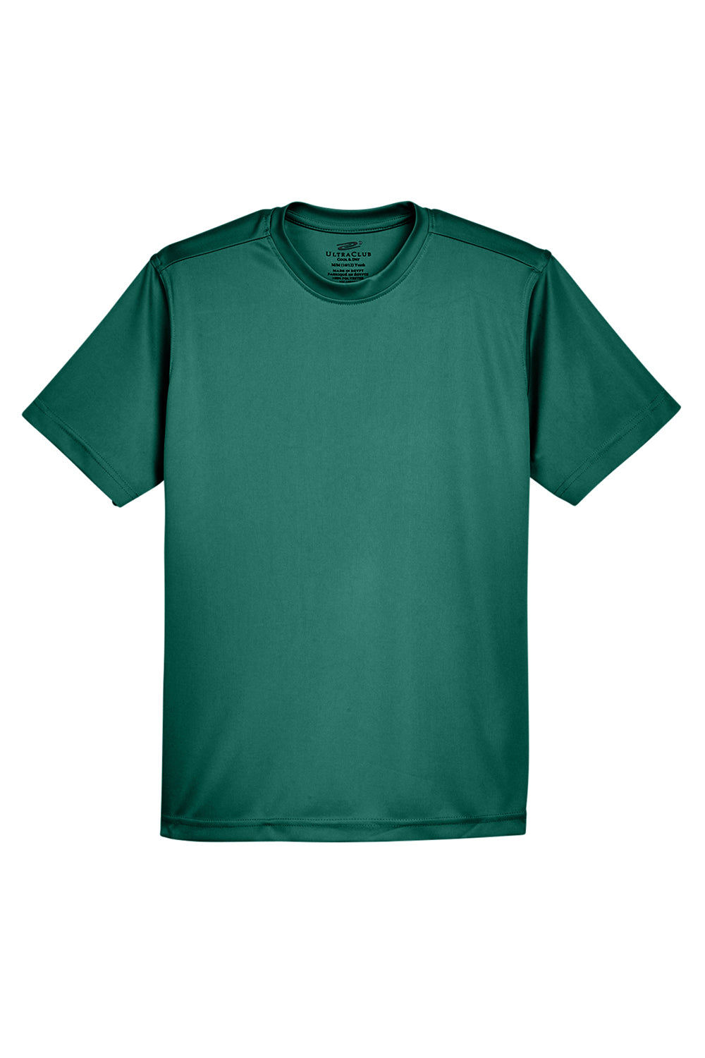 UltraClub 8420Y Youth Cool & Dry Performance Moisture Wicking Short Sleeve Crewneck T-Shirt Forest Green Flat Front