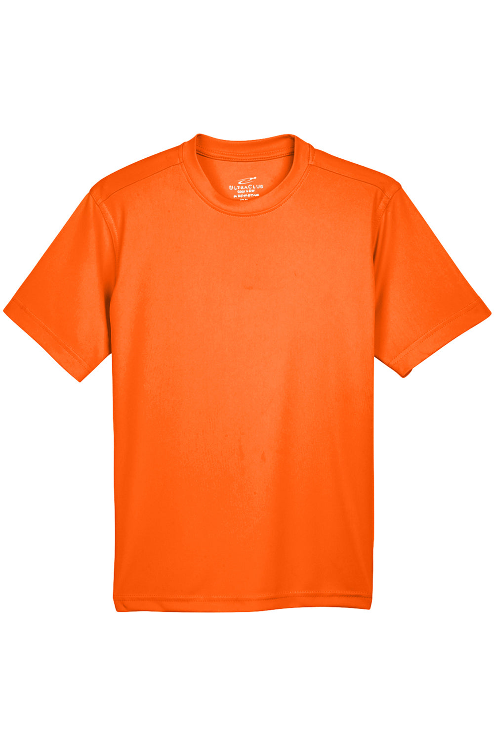 UltraClub 8420Y Youth Cool & Dry Performance Moisture Wicking Short Sleeve Crewneck T-Shirt Bright Orange Flat Front