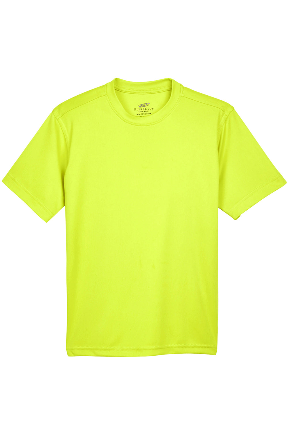 UltraClub 8420Y Youth Cool & Dry Performance Moisture Wicking Short Sleeve Crewneck T-Shirt Bright Yellow Flat Front