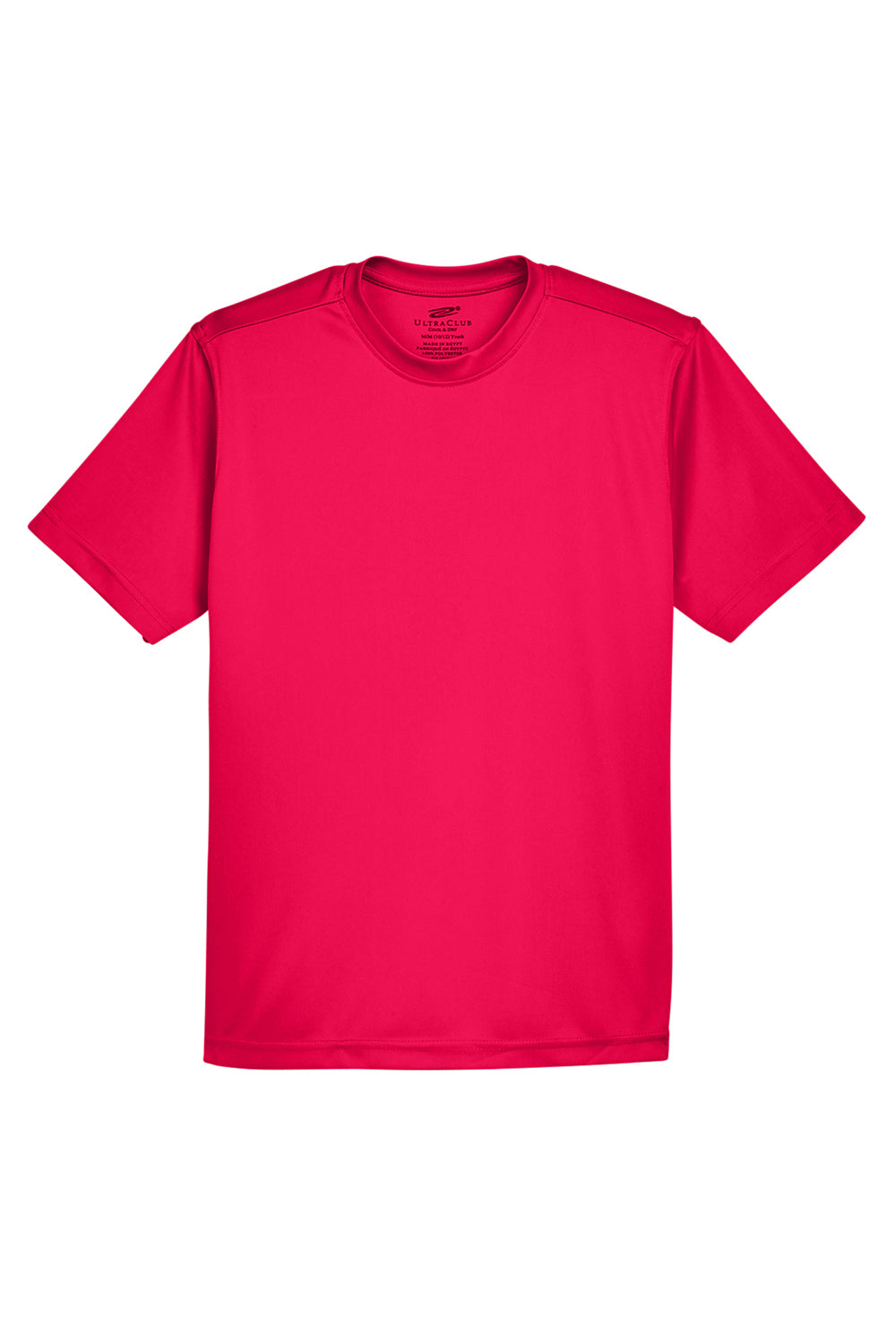 UltraClub 8420Y Youth Cool & Dry Performance Moisture Wicking Short Sleeve Crewneck T-Shirt Red Flat Front