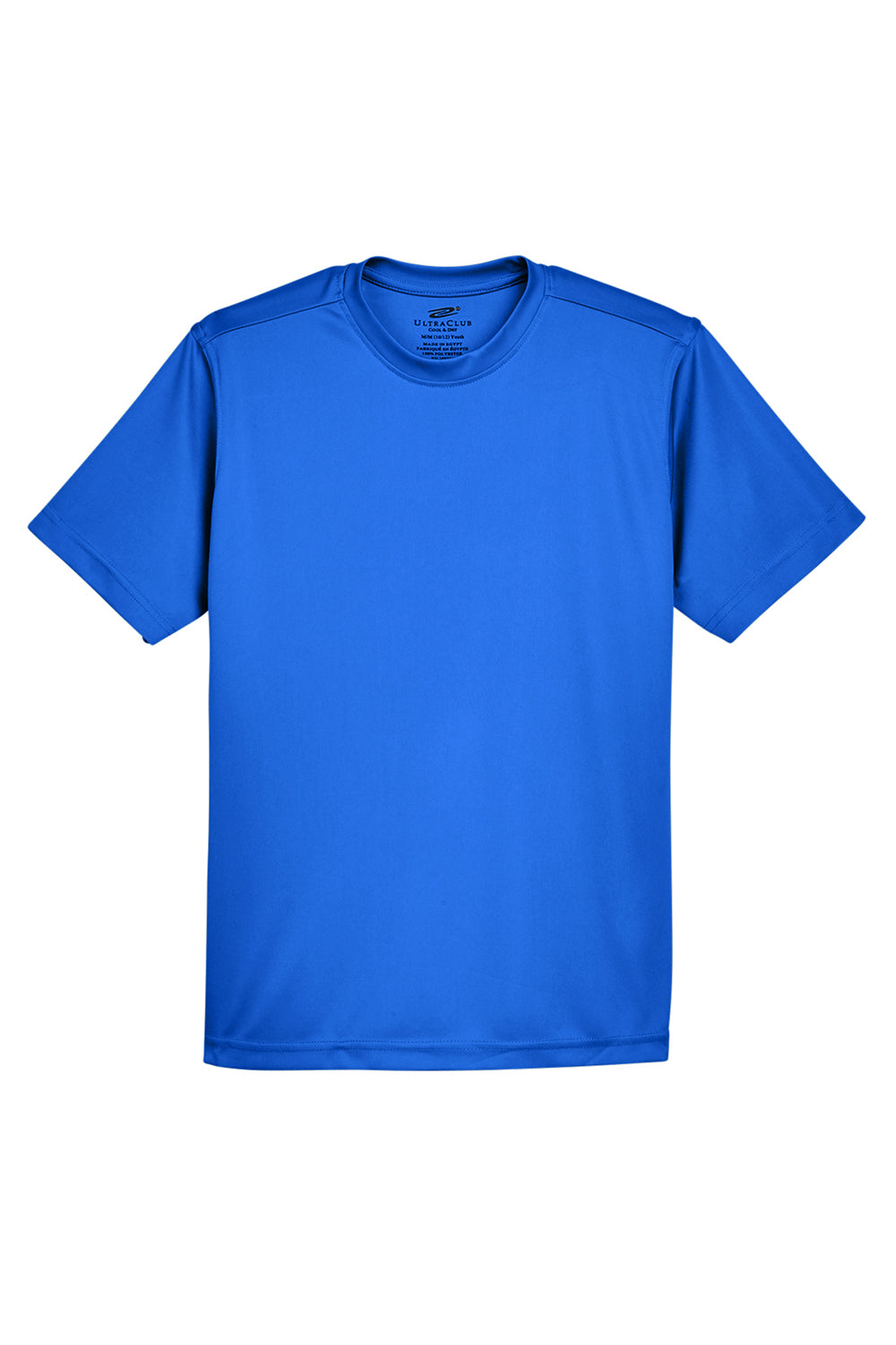 UltraClub 8420Y Youth Cool & Dry Performance Moisture Wicking Short Sleeve Crewneck T-Shirt Royal Blue Flat Front