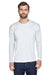 UltraClub 8422 Mens Cool & Dry Performance Moisture Wicking Long Sleeve Crewneck T-Shirt White Model Front