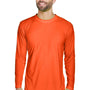 UltraClub Mens Cool & Dry Performance Moisture Wicking Long Sleeve Crewneck T-Shirt - Bright Orange