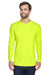 UltraClub 8422 Mens Cool & Dry Performance Moisture Wicking Long Sleeve Crewneck T-Shirt Bright Yellow Model Front