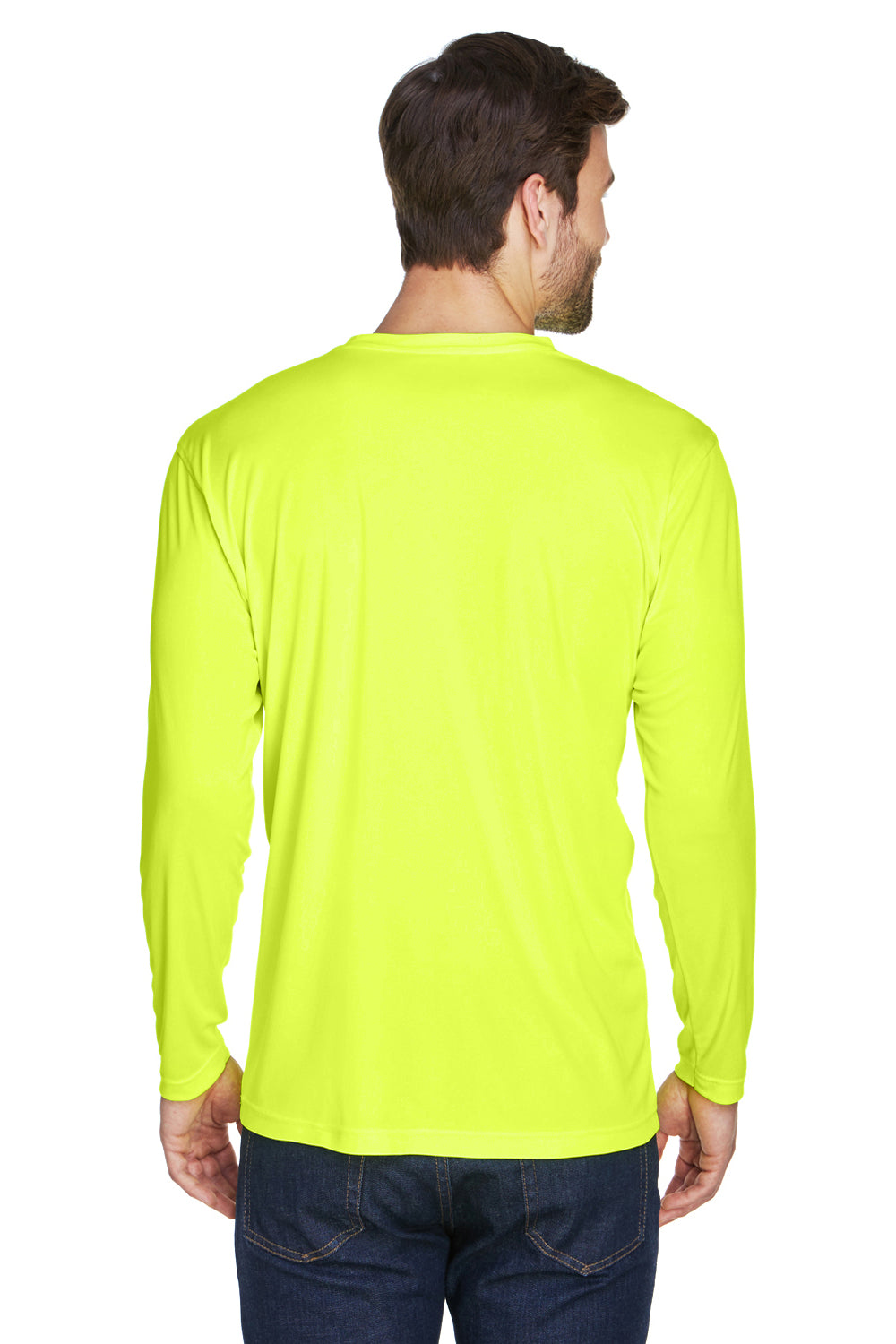 UltraClub 8422 Mens Cool & Dry Performance Moisture Wicking Long Sleeve Crewneck T-Shirt Bright Yellow Model Back