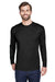 UltraClub 8422 Mens Cool & Dry Performance Moisture Wicking Long Sleeve Crewneck T-Shirt Black Model Front