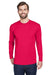 UltraClub 8422 Mens Cool & Dry Performance Moisture Wicking Long Sleeve Crewneck T-Shirt Red Model Front