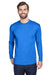 UltraClub 8422 Mens Cool & Dry Performance Moisture Wicking Long Sleeve Crewneck T-Shirt Royal Blue Model Front