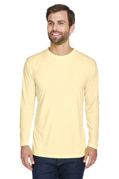 UltraClub 8422 Mens Cool & Dry Performance Moisture Wicking Long Sleeve Crewneck T-Shirt Butter Yellow Model Front