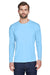 UltraClub 8422 Mens Cool & Dry Performance Moisture Wicking Long Sleeve Crewneck T-Shirt Columbia Blue Model Front