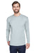 UltraClub 8422 Mens Cool & Dry Performance Moisture Wicking Long Sleeve Crewneck T-Shirt Grey Model Front